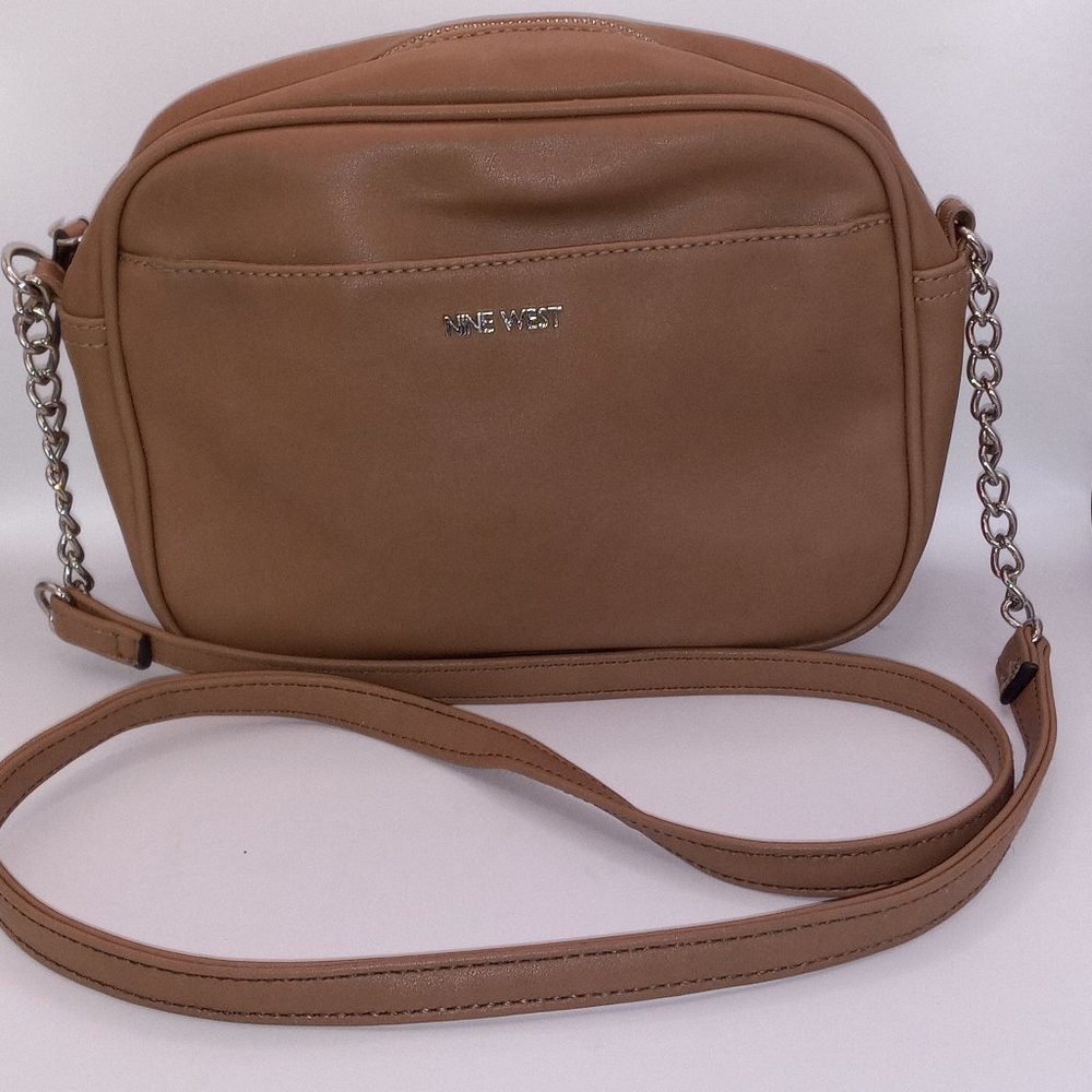 Nine West Tan/Brown Faux Leather Crossbody Purse Camera Bag
